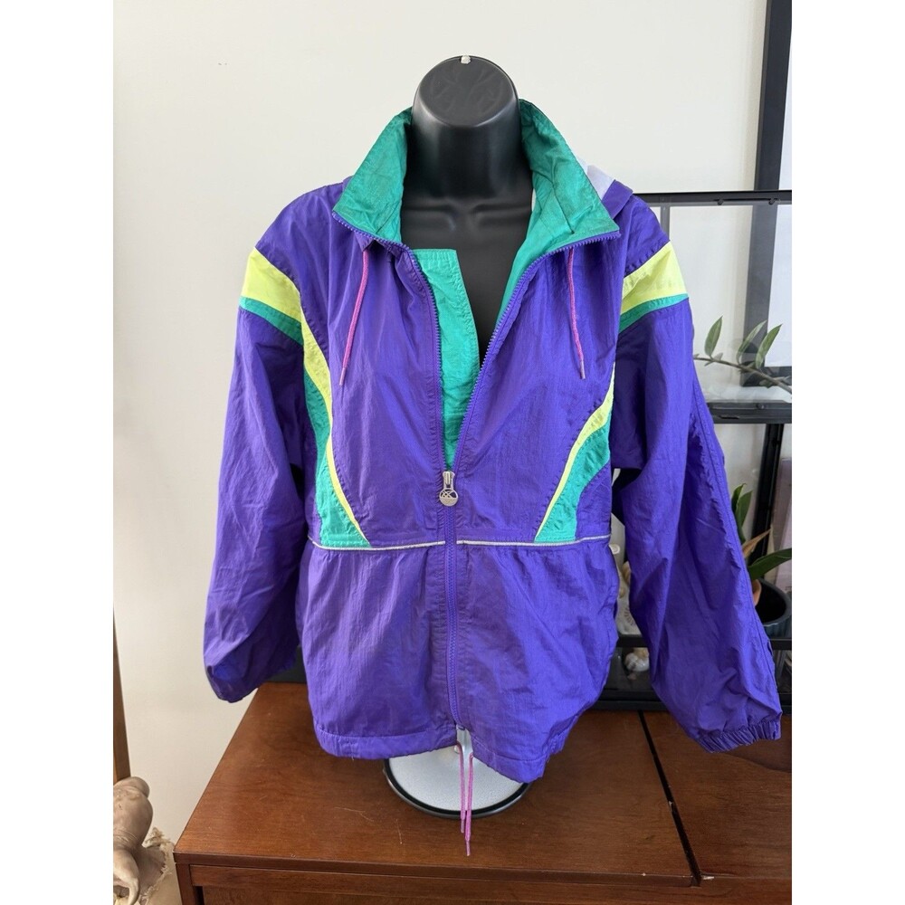 Vintage 80s ASICS Tracksuit Windbreaker Jacket Pants Set Purple Teal M